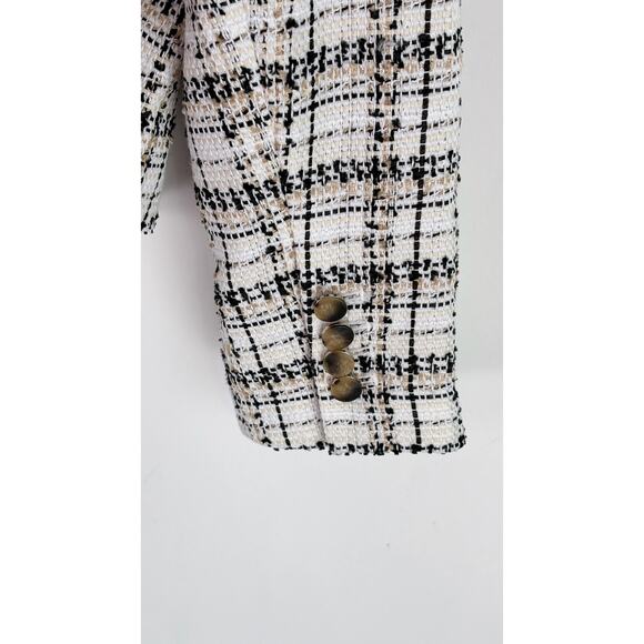 Ann Taylor The Newbury Blazer Plaid Tweed Womens Size 14 New White Black - Picture 8 of 10